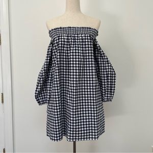 NWT Abercrombie & Fitch off shoulders style dress, navy & white gingham, size M